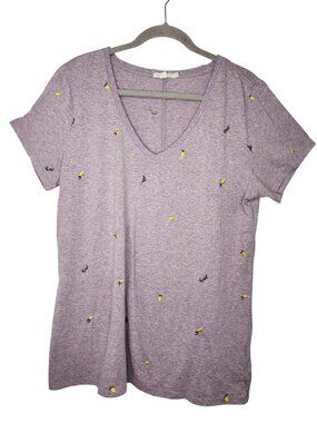 Threads 4 Thought Purple V Neck Embroidered Lemon Tee Size XXL